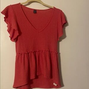 SHEIN Red Ruffle Sleeve Peplum Blouse